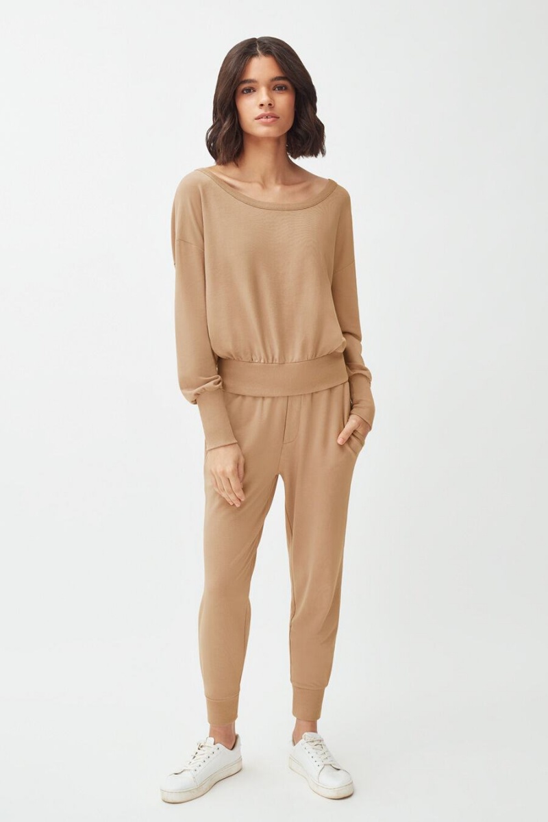 Sudaderas Cuyana French Terry Boatneck Mujer Marrones | DQZ5268HD