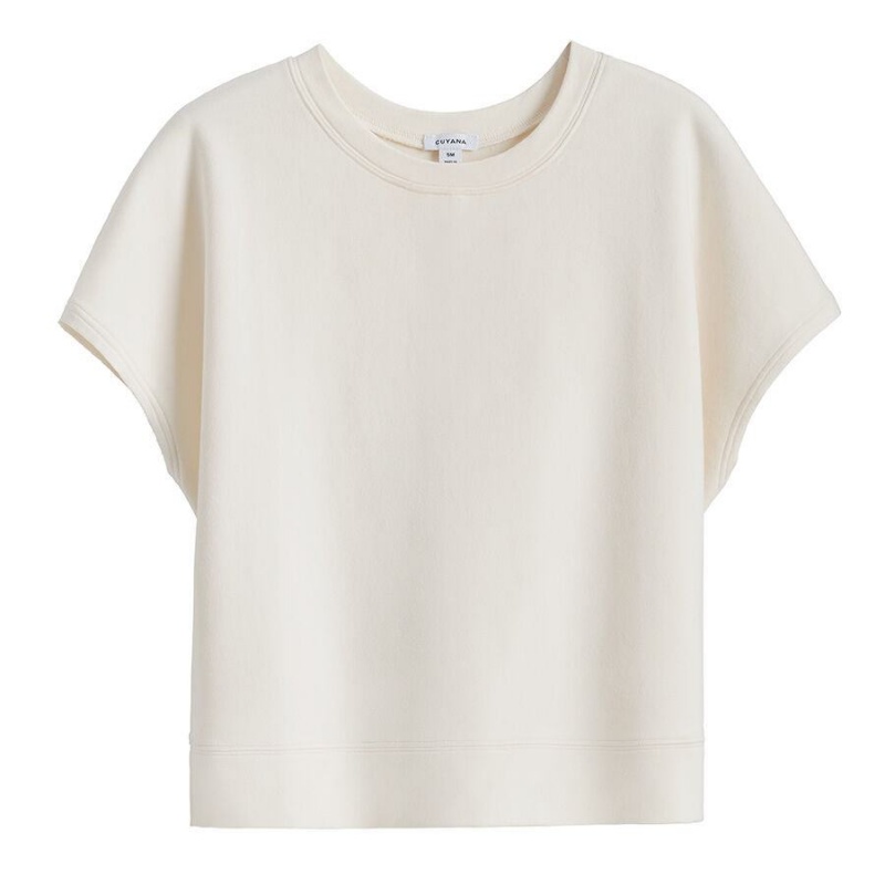 Sudaderas Cuyana French Terry Corta Sleeve Mujer Blancas | NRE990GP