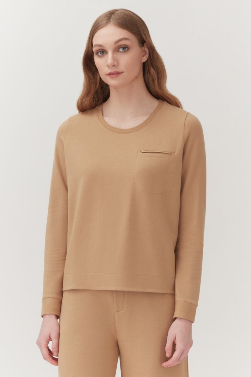 Sudaderas Cuyana French Terry Pleat-Back Mujer Marrones | ROC8411RY