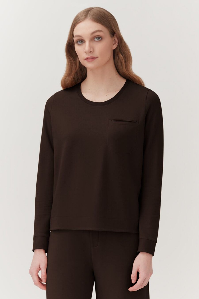 Sudaderas Cuyana French Terry Pleat-Back Mujer Marrones Oscuro | RNV645MF