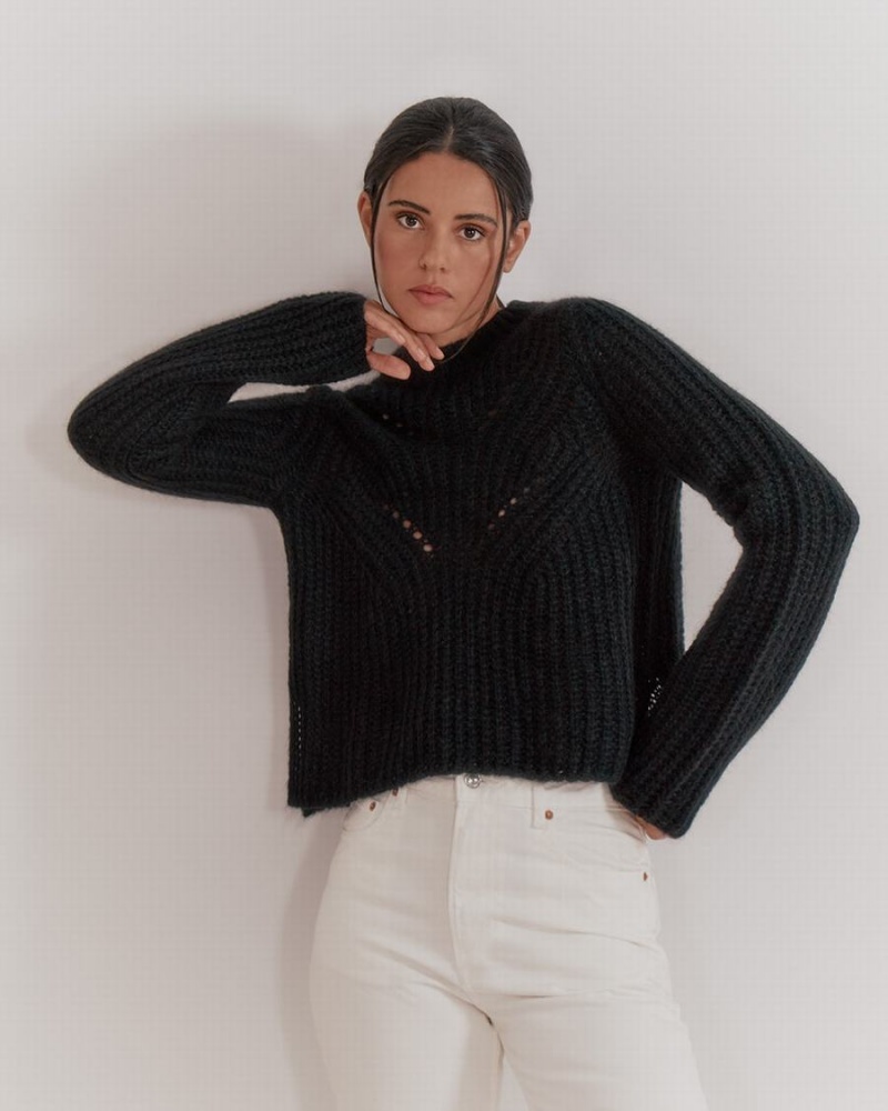 Suéteres Cuyana Alpaca Lana Crewneck Mujer Negras | MFM1042ZP