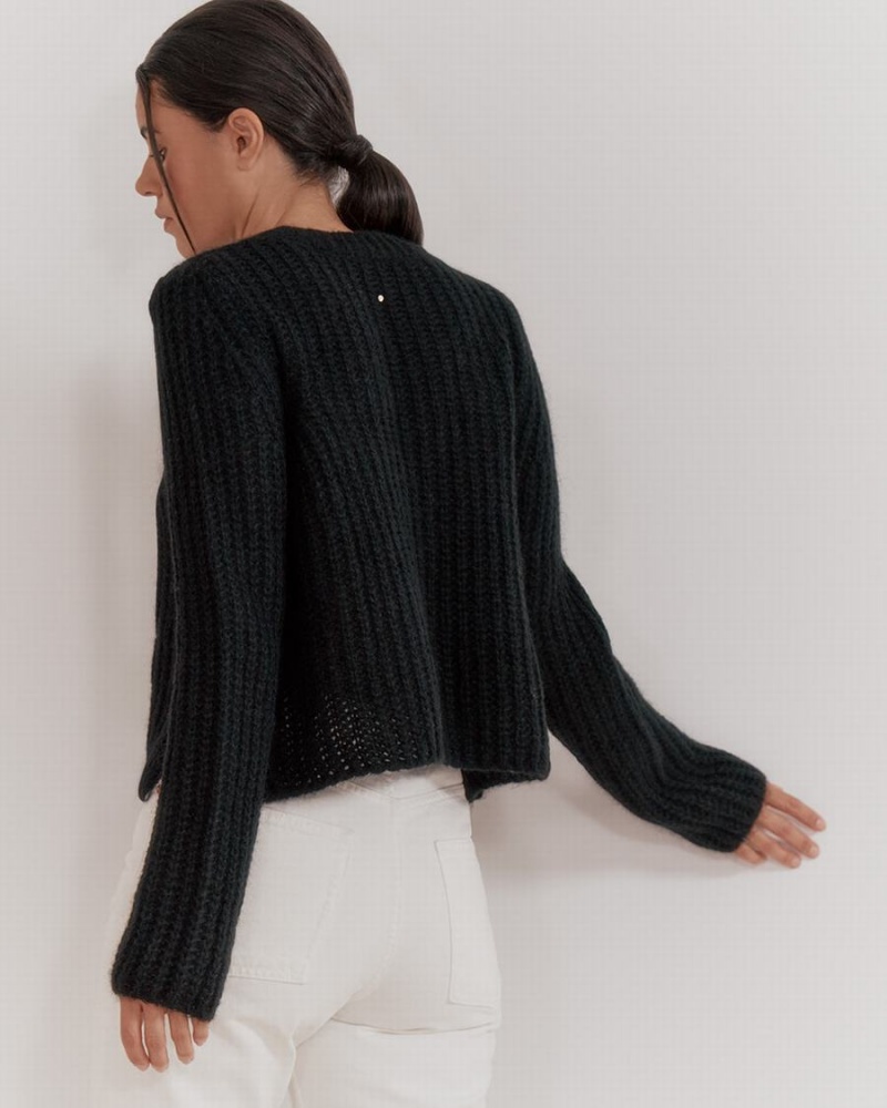 Suéteres Cuyana Alpaca Lana Crewneck Mujer Negras | MFM1042ZP