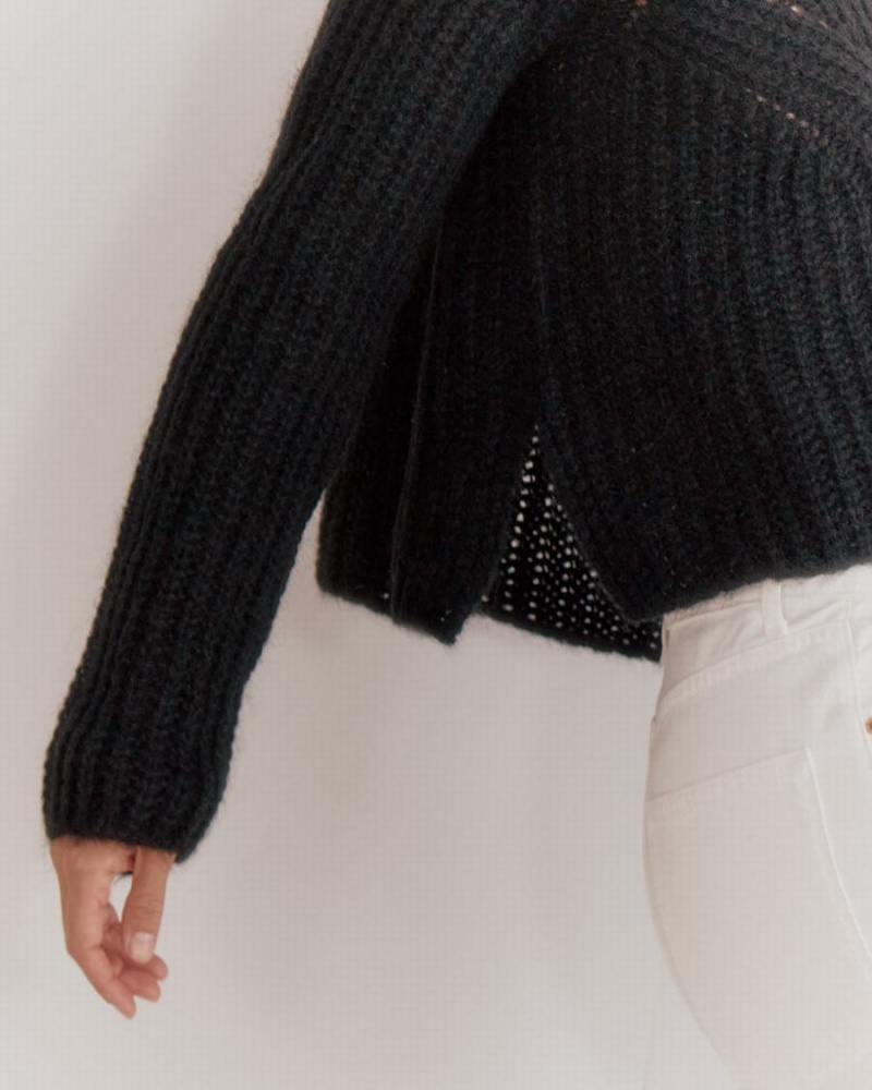 Suéteres Cuyana Alpaca Lana Crewneck Mujer Negras | MFM1042ZP