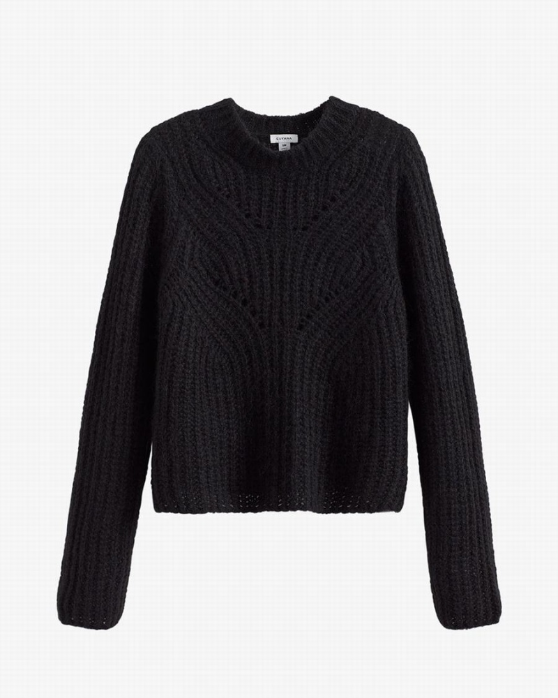 Suéteres Cuyana Alpaca Lana Crewneck Mujer Negras | MFM1042ZP