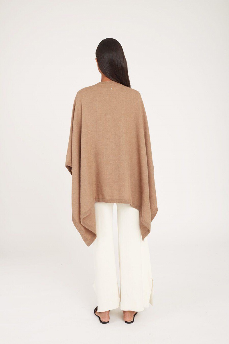 Suéteres Cuyana Baby Alpaca Square Edge Cape Mujer Marrones | BSH3339FC