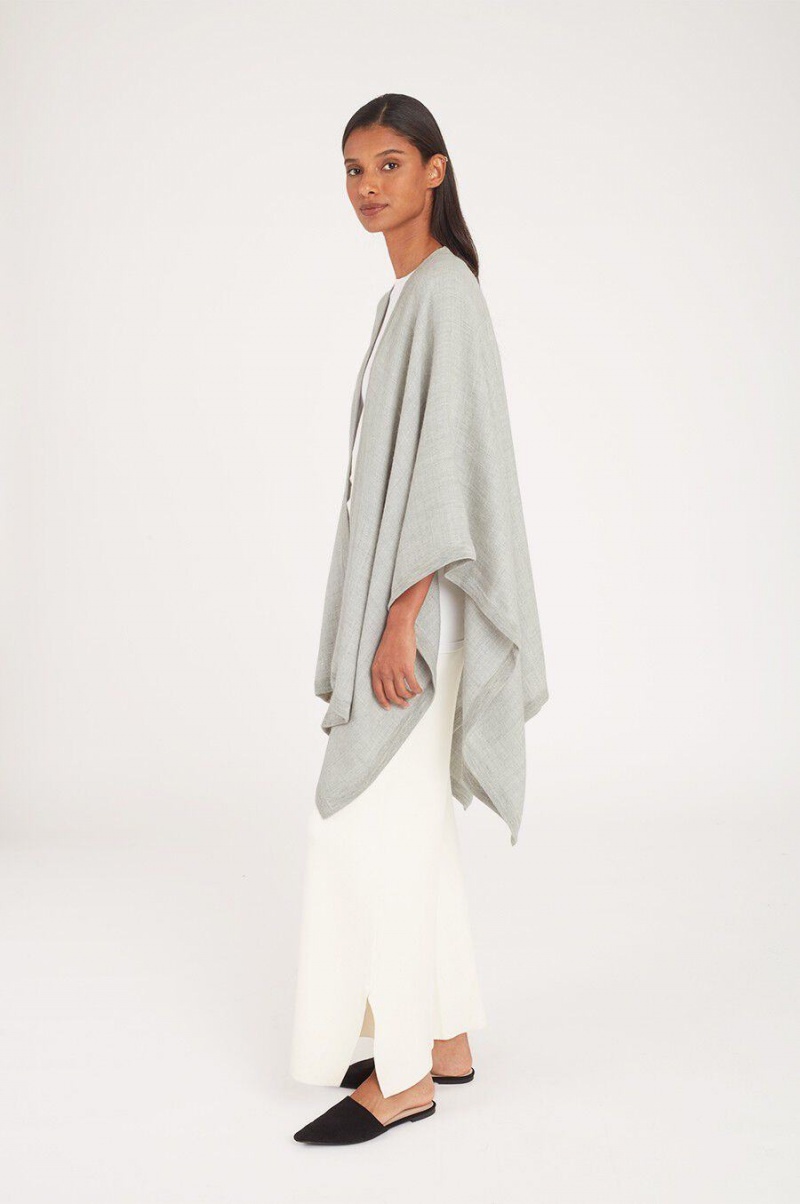 Suéteres Cuyana Baby Alpaca Square Edge Cape Mujer Gris Claro | CLE7876FS