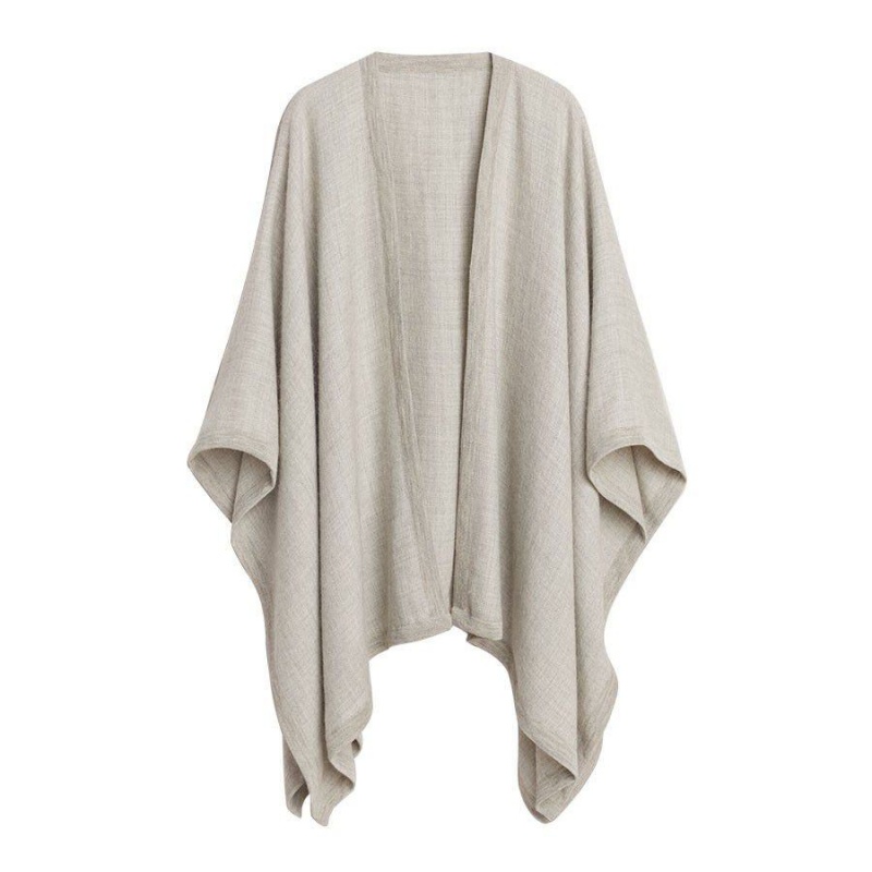 Suéteres Cuyana Baby Alpaca Square Edge Cape Mujer Gris Claro | CLE7876FS