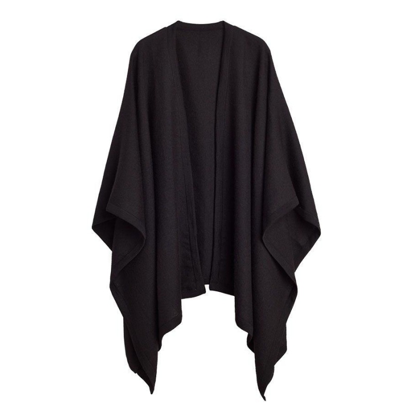 Suéteres Cuyana Baby Alpaca Square Edge Cape Mujer Negras | XDD9715ZM