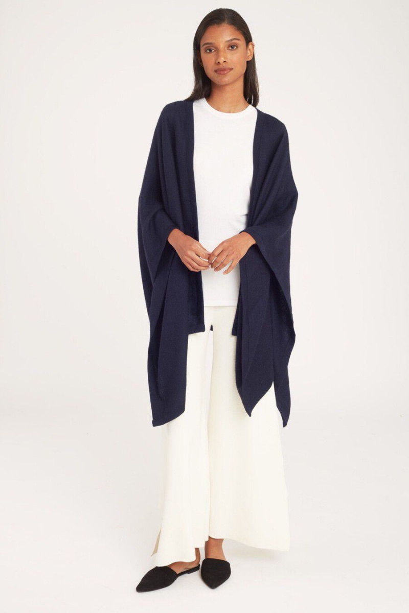 Suéteres Cuyana Baby Alpaca Square Edge Cape Mujer Azul Marino | OOP1046BU