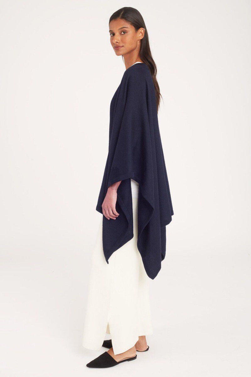 Suéteres Cuyana Baby Alpaca Square Edge Cape Mujer Azul Marino | OOP1046BU