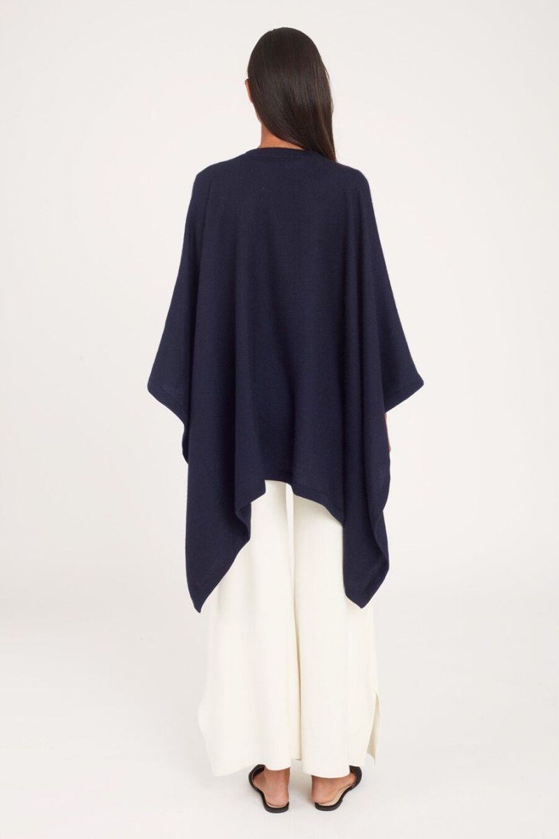 Suéteres Cuyana Baby Alpaca Square Edge Cape Mujer Azul Marino | OOP1046BU