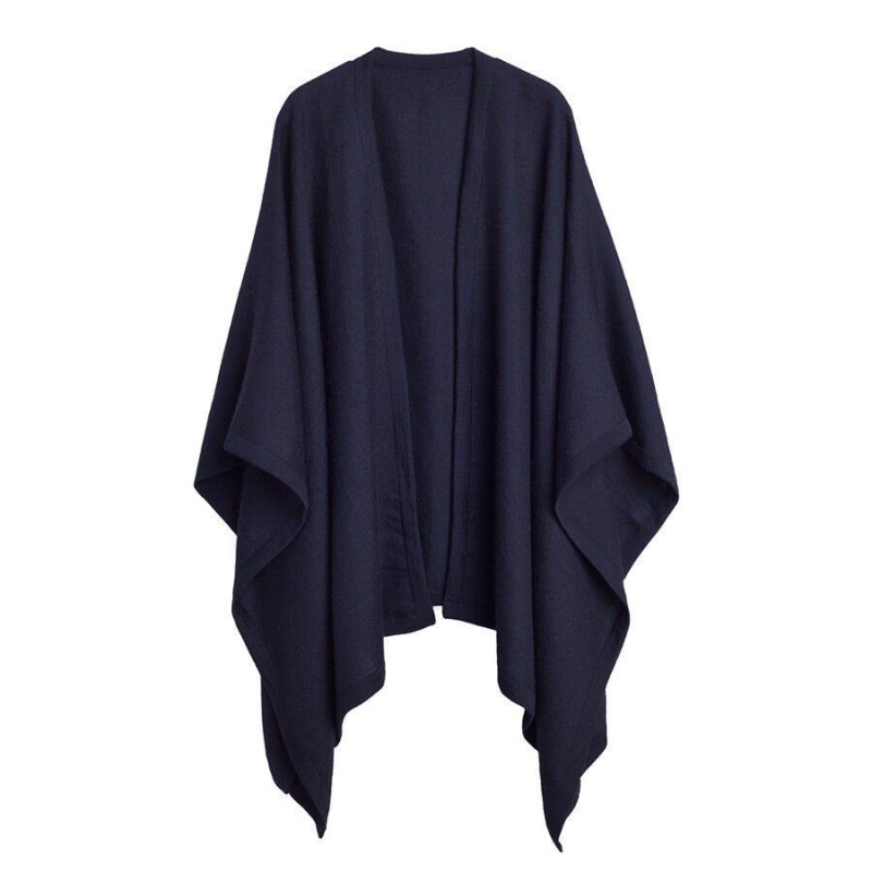 Suéteres Cuyana Baby Alpaca Square Edge Cape Mujer Azul Marino | OOP1046BU