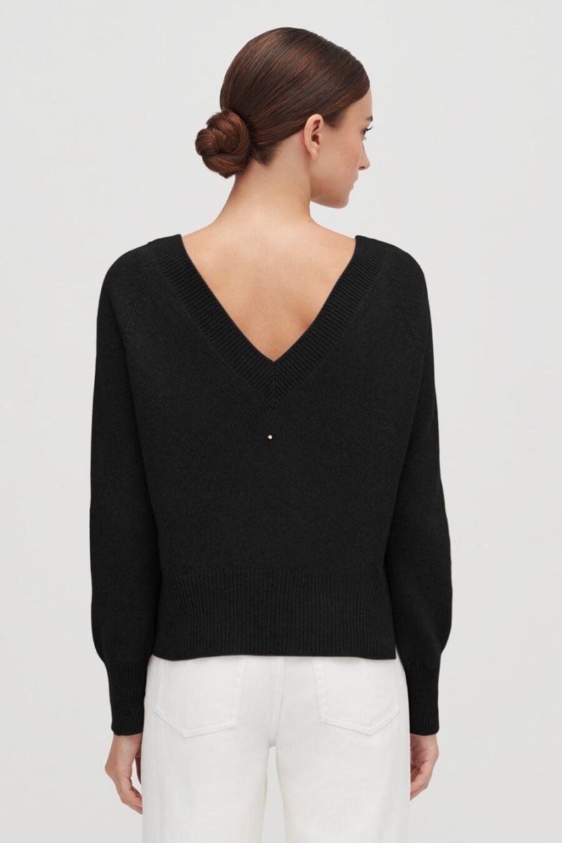 Suéteres Cuyana Recycled Cashmere Deep V-Neck Mujer Negras | VJR5327RU