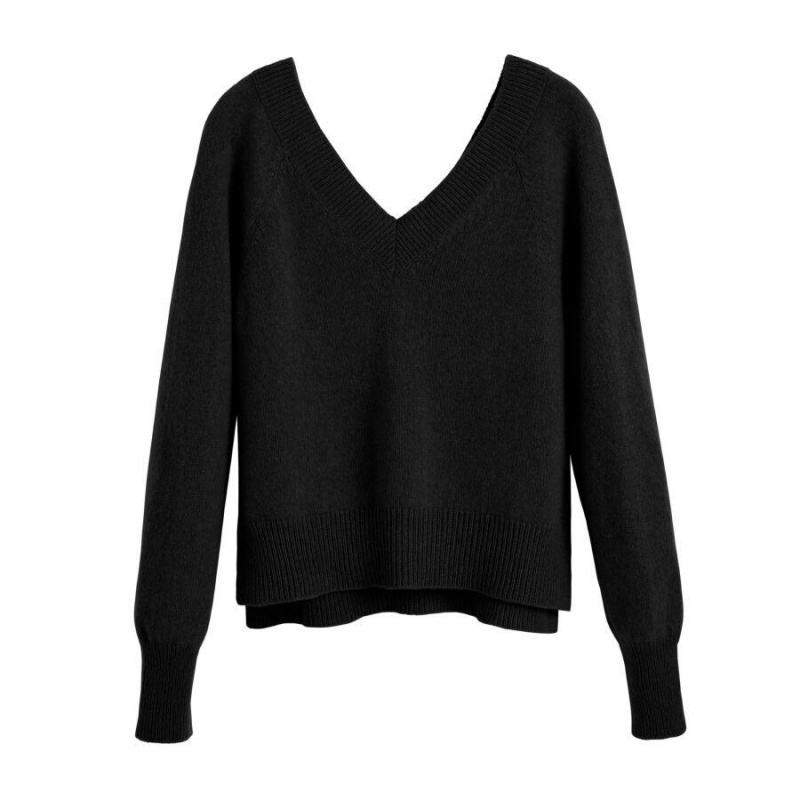 Suéteres Cuyana Recycled Cashmere Deep V-Neck Mujer Negras | VJR5327RU