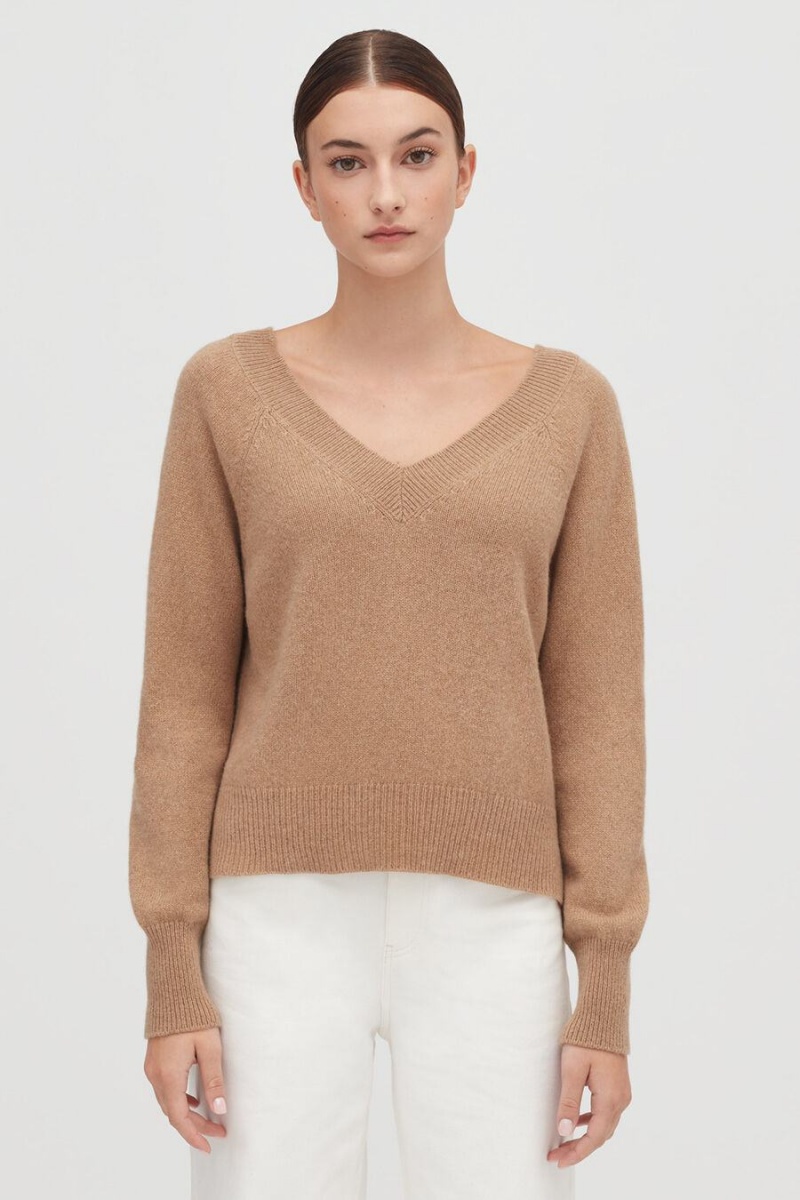 Suéteres Cuyana Recycled Cashmere Deep V-Neck Mujer Marrones | COH5244LW