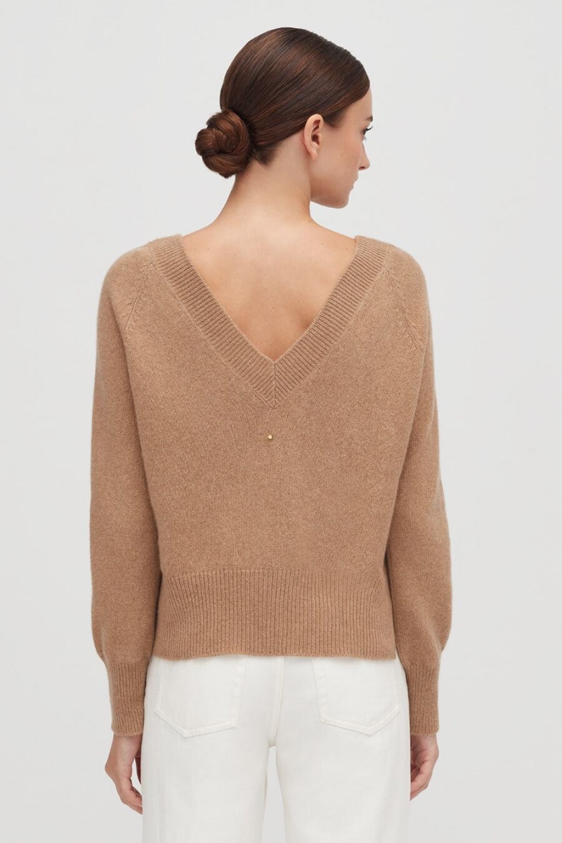 Suéteres Cuyana Recycled Cashmere Deep V-Neck Mujer Marrones | COH5244LW