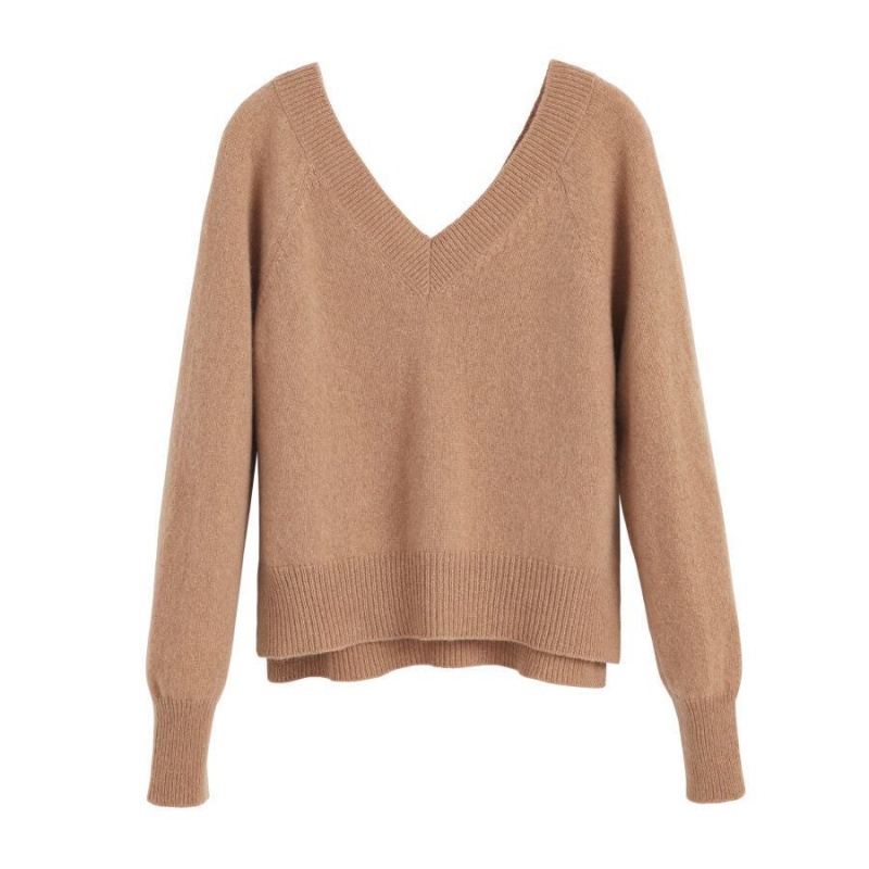 Suéteres Cuyana Recycled Cashmere Deep V-Neck Mujer Marrones | COH5244LW