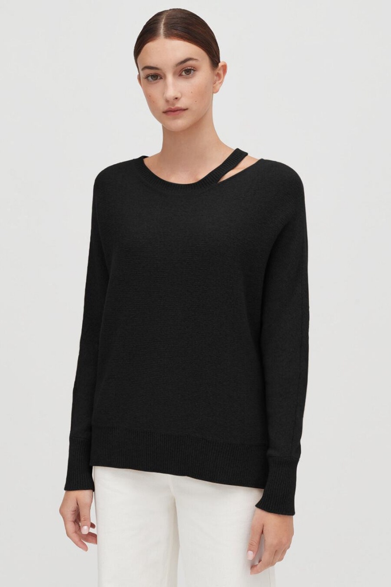 Suéteres Cuyana Recycled Cashmere Split-Neck Mujer Negras | LQR9857XD