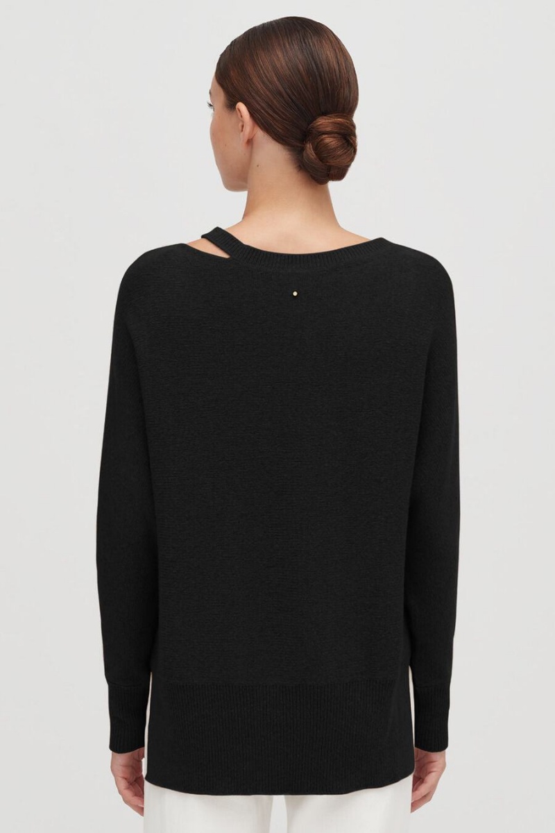 Suéteres Cuyana Recycled Cashmere Split-Neck Mujer Negras | LQR9857XD