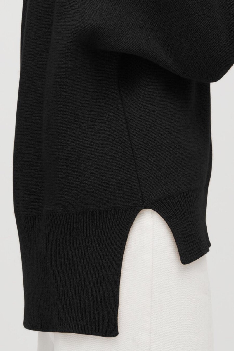 Suéteres Cuyana Recycled Cashmere Split-Neck Mujer Negras | LQR9857XD