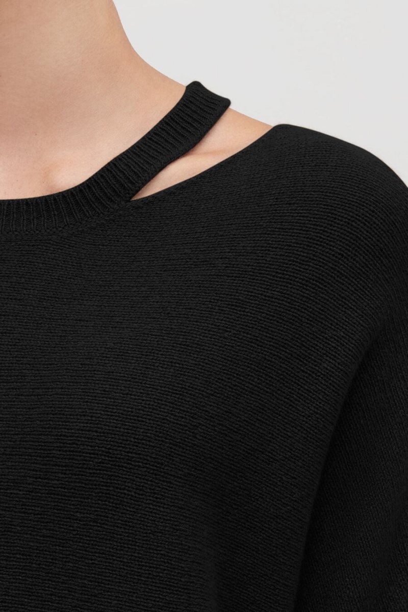 Suéteres Cuyana Recycled Cashmere Split-Neck Mujer Negras | LQR9857XD