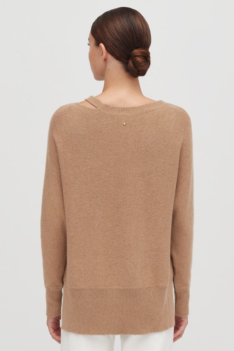Suéteres Cuyana Recycled Cashmere Split-Neck Mujer Marrones | BAH96UA