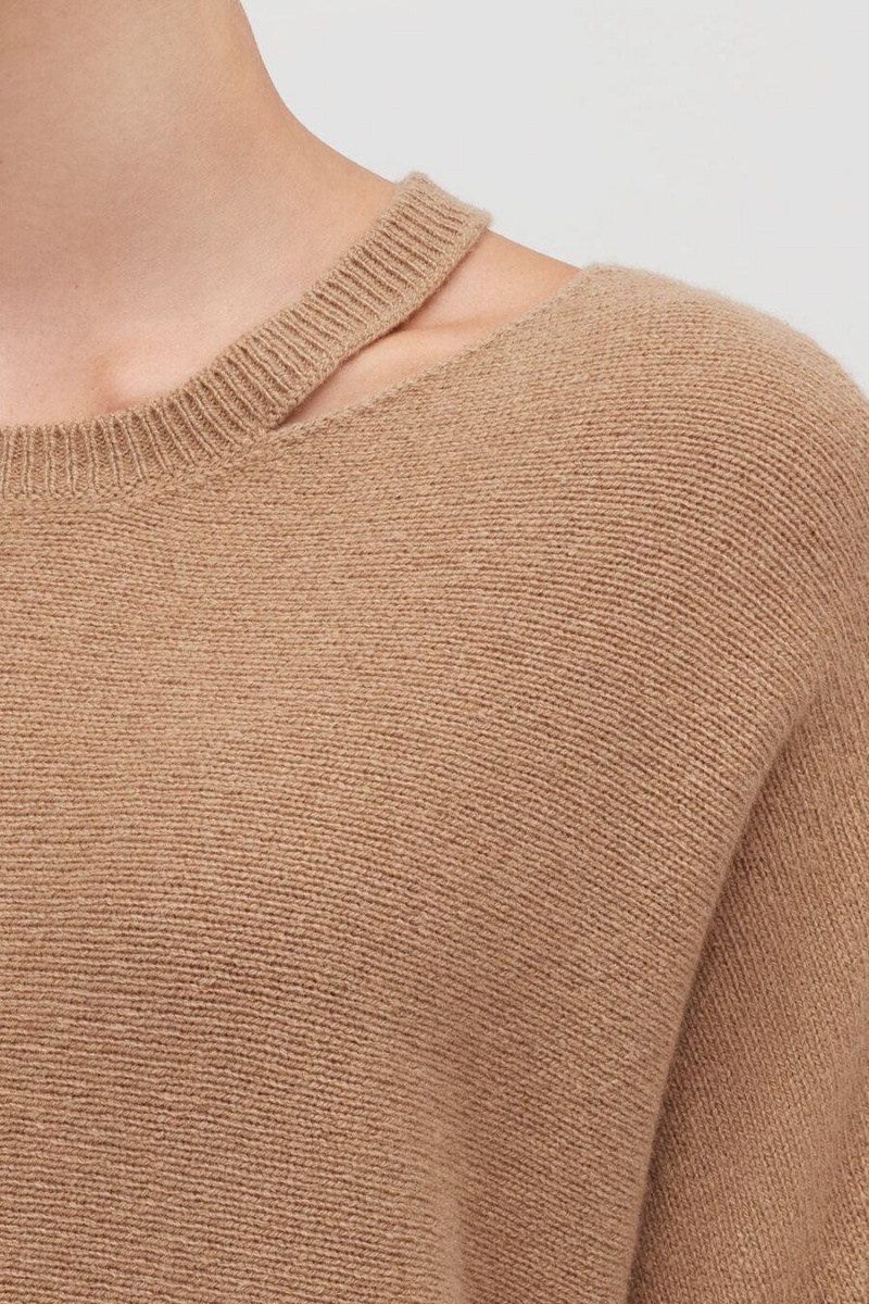 Suéteres Cuyana Recycled Cashmere Split-Neck Mujer Marrones | BAH96UA