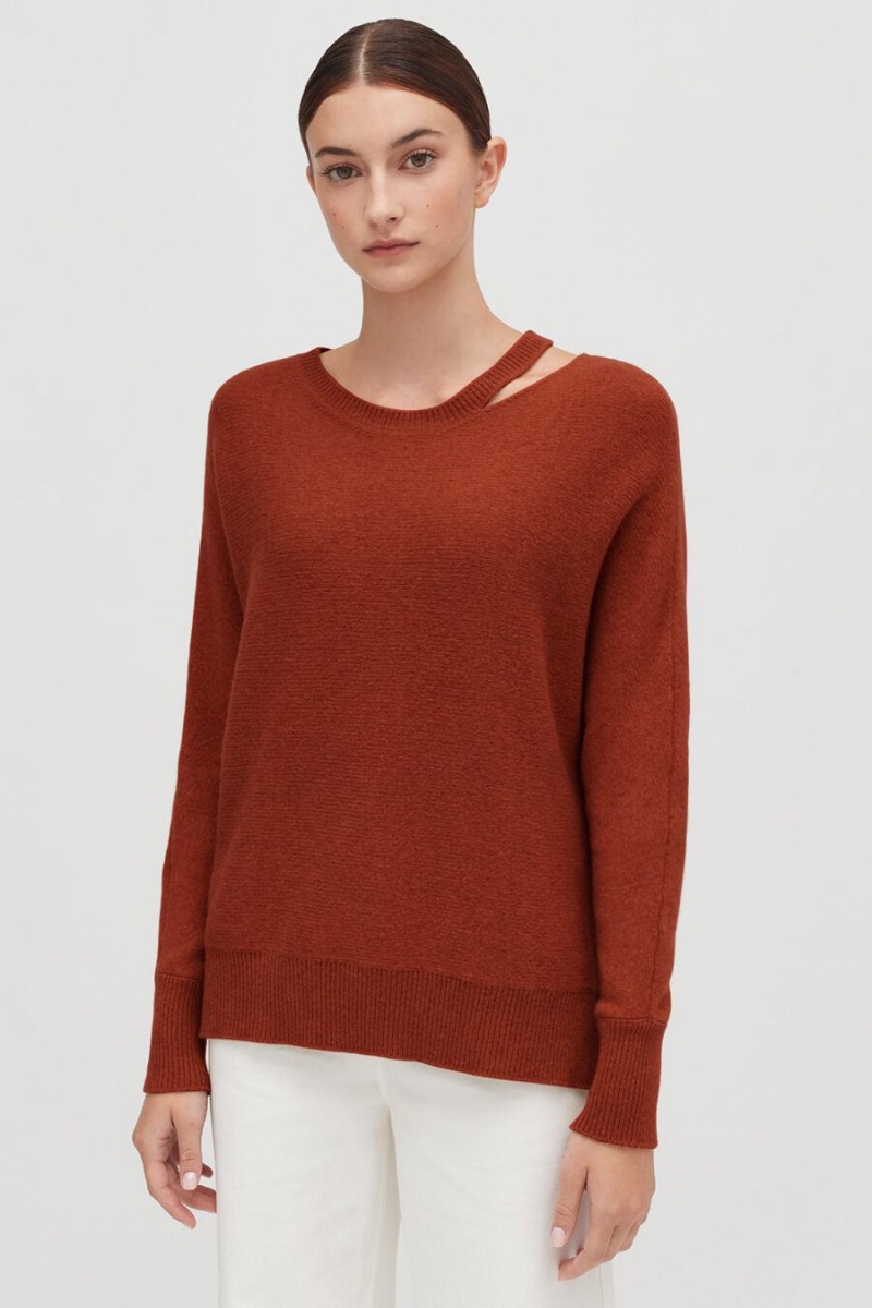 Suéteres Cuyana Recycled Cashmere Split-Neck Mujer Naranjas Oscuro | NUR1866QN