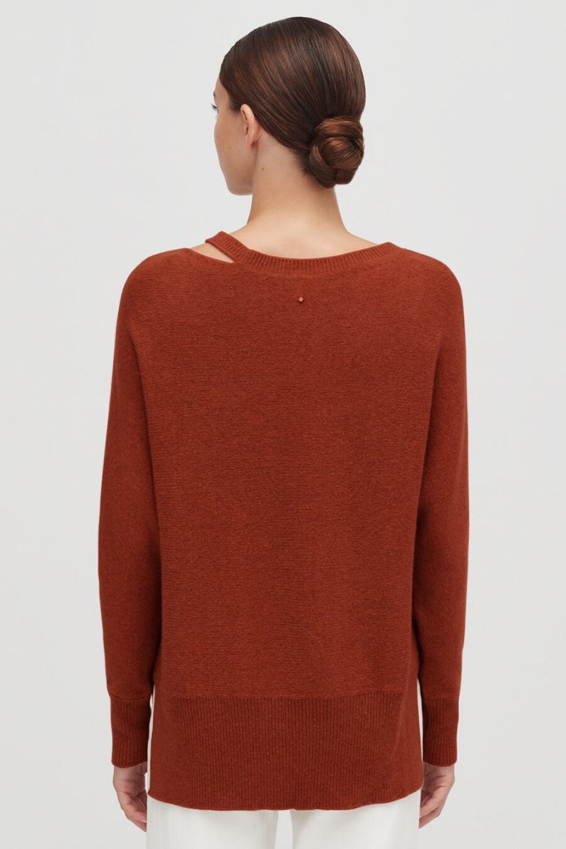 Suéteres Cuyana Recycled Cashmere Split-Neck Mujer Naranjas Oscuro | NUR1866QN