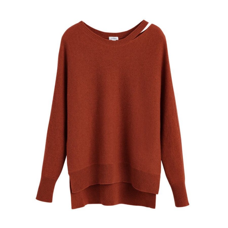 Suéteres Cuyana Recycled Cashmere Split-Neck Mujer Naranjas Oscuro | NUR1866QN
