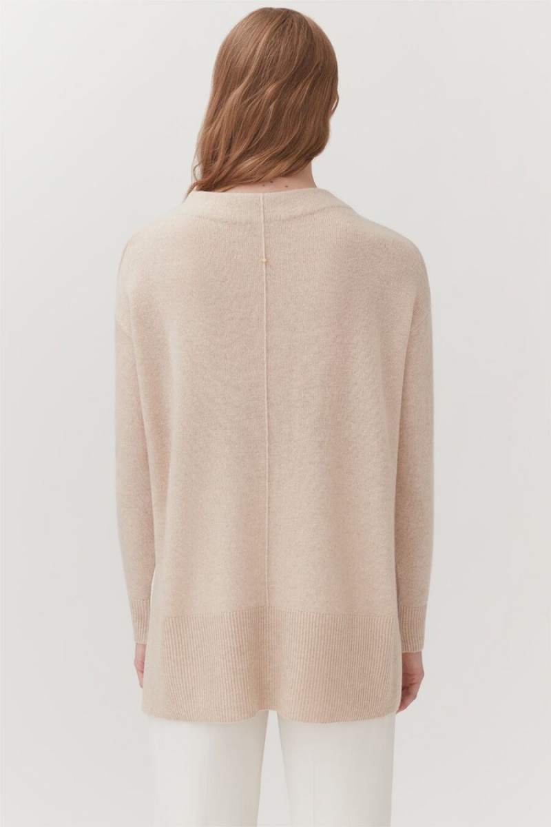 Suéteres Cuyana Single-Origin Cashmere Funnel Neck Mujer Beige | QUF7019JW