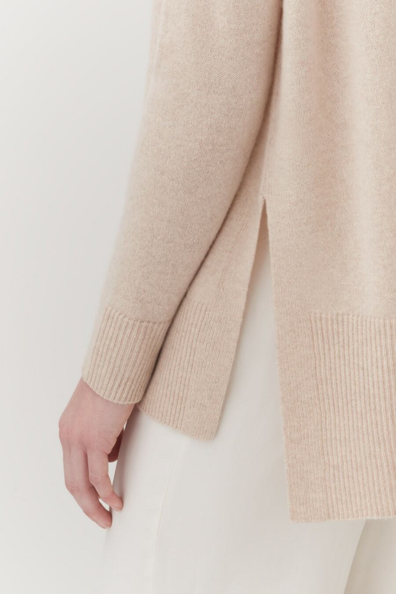 Suéteres Cuyana Single-Origin Cashmere Funnel Neck Mujer Beige | QUF7019JW