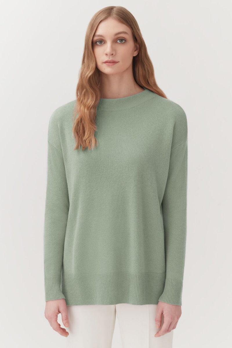 Suéteres Cuyana Single-Origin Cashmere Funnel Neck Mujer Verde | KQT2150VW