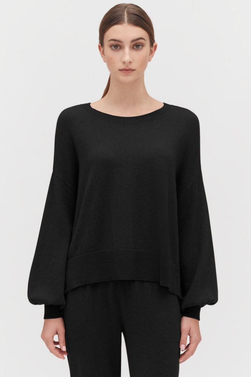Suéteres Cuyana Single-Origin Cashmere Open Side Mujer Negras | XGP8698ED