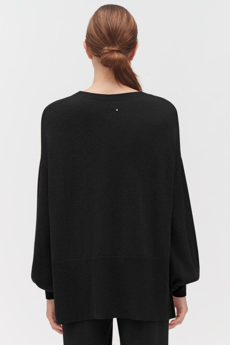 Suéteres Cuyana Single-Origin Cashmere Open Side Mujer Negras | XGP8698ED