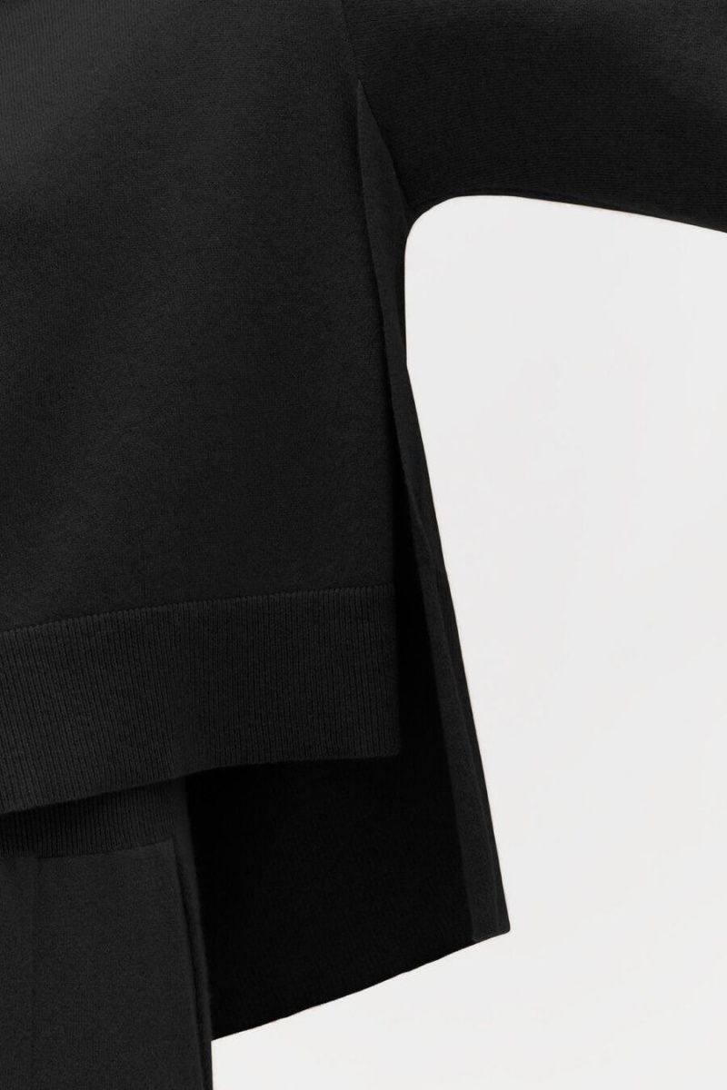 Suéteres Cuyana Single-Origin Cashmere Open Side Mujer Negras | XGP8698ED