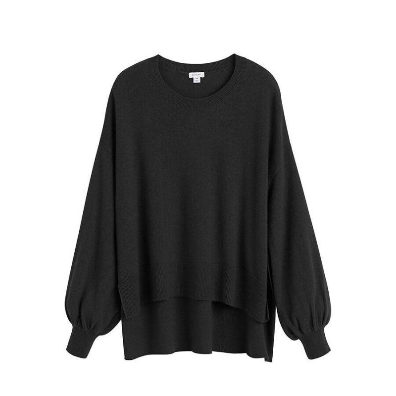 Suéteres Cuyana Single-Origin Cashmere Open Side Mujer Negras | XGP8698ED
