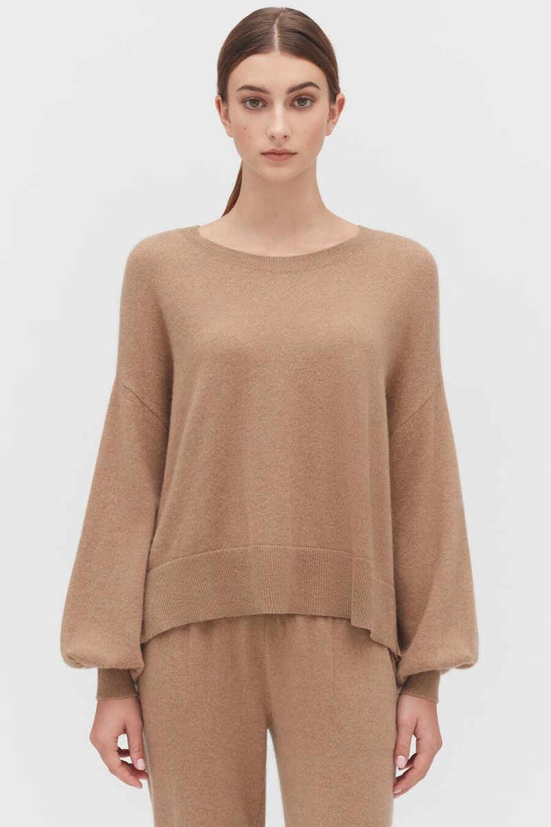 Suéteres Cuyana Single-Origin Cashmere Open Side Mujer Marrones | MNT9930EJ