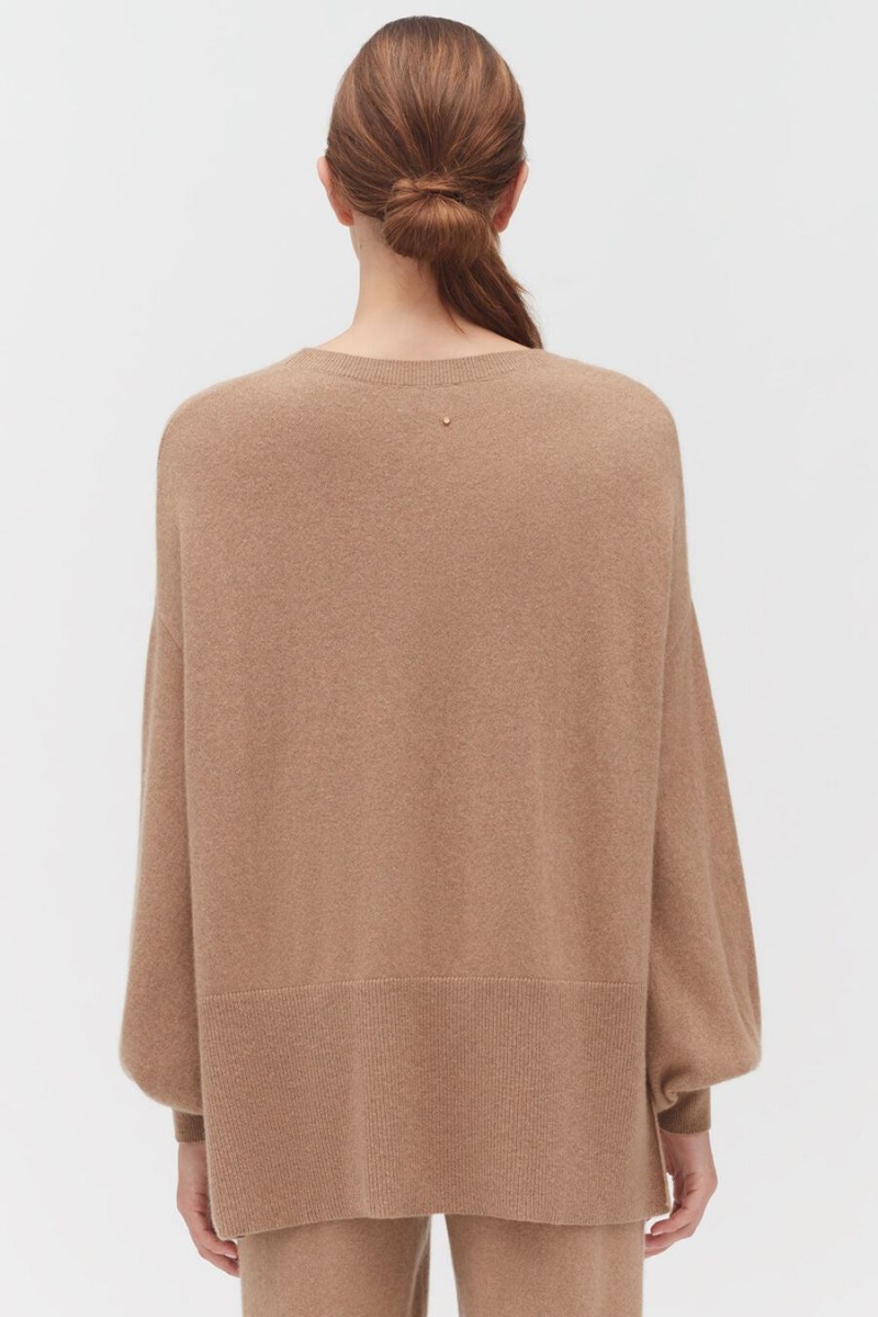 Suéteres Cuyana Single-Origin Cashmere Open Side Mujer Marrones | MNT9930EJ