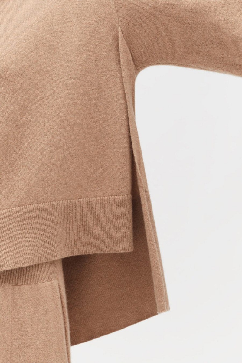 Suéteres Cuyana Single-Origin Cashmere Open Side Mujer Marrones | MNT9930EJ