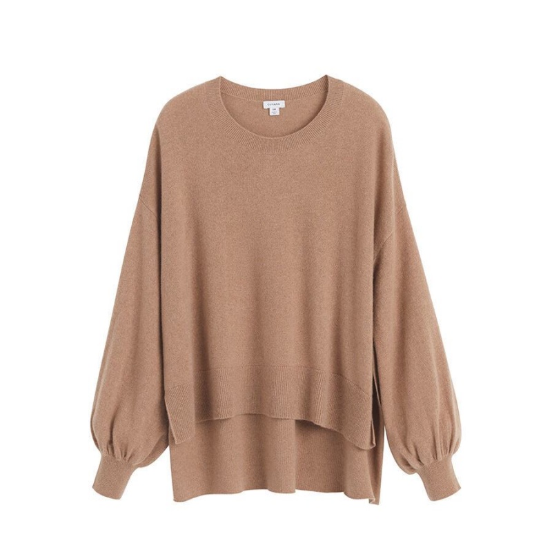 Suéteres Cuyana Single-Origin Cashmere Open Side Mujer Marrones | MNT9930EJ