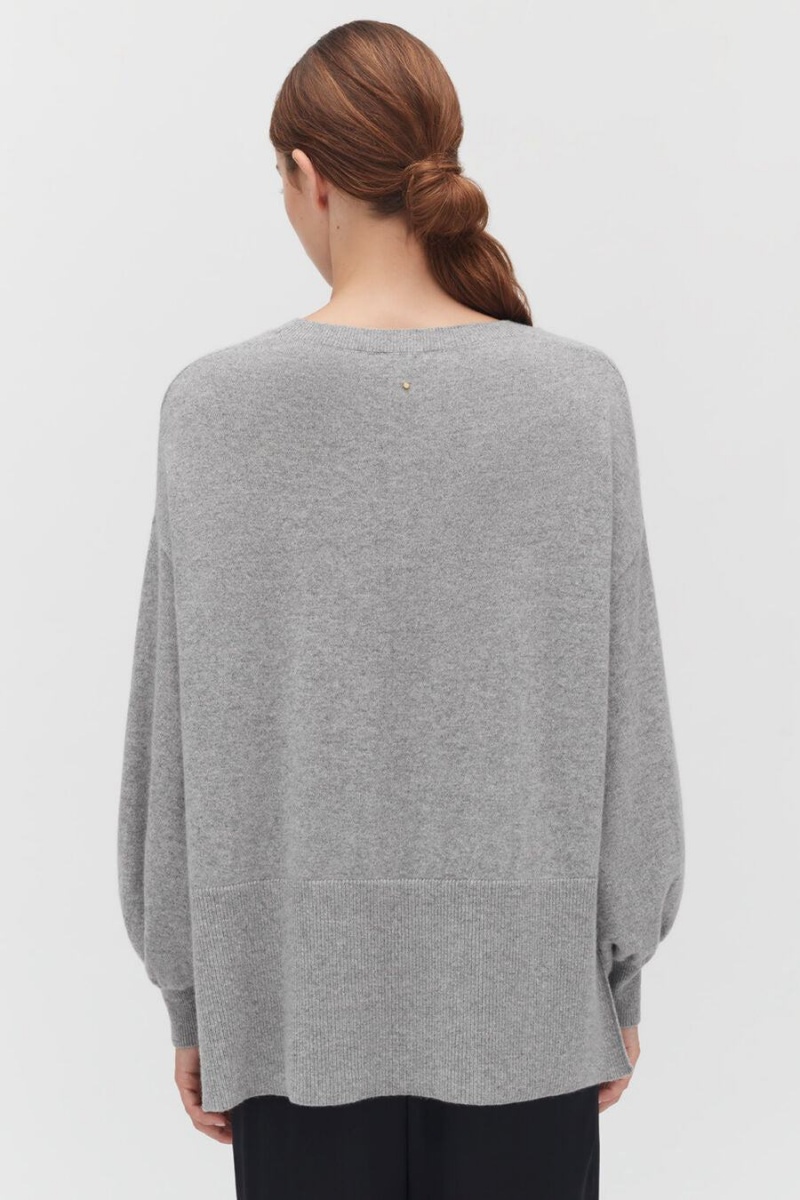 Suéteres Cuyana Single-Origin Cashmere Open Side Mujer Gris Claro | ORC189AS