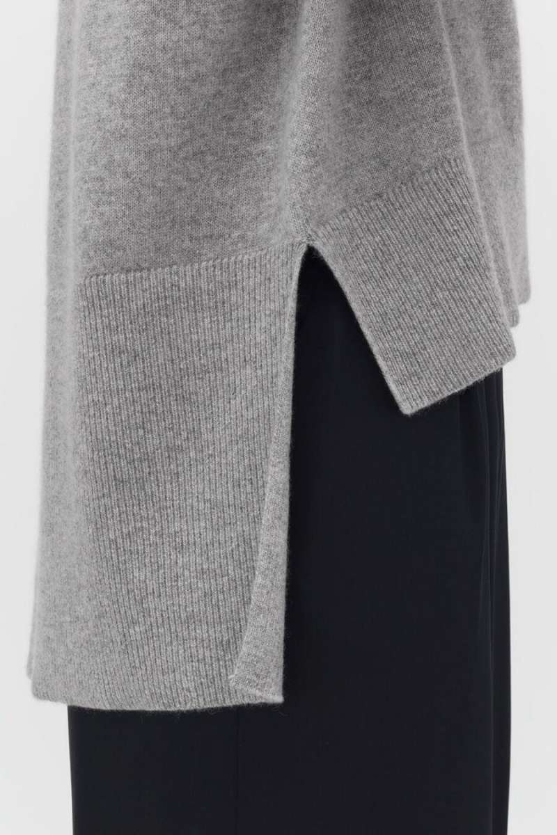 Suéteres Cuyana Single-Origin Cashmere Open Side Mujer Gris Claro | ORC189AS
