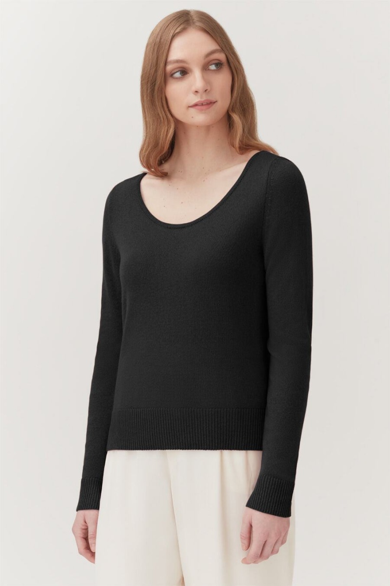 Suéteres Cuyana Single-Origin Cashmere Scoop Neck Mujer Negras | HZI2362OW