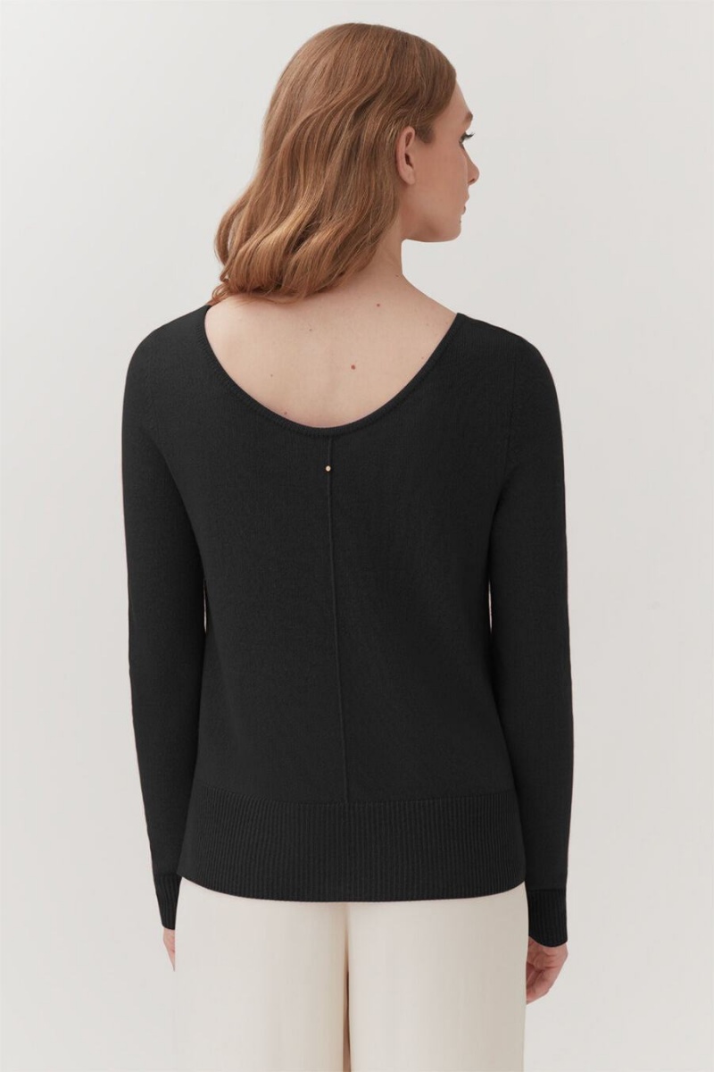 Suéteres Cuyana Single-Origin Cashmere Scoop Neck Mujer Negras | HZI2362OW