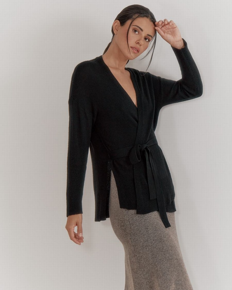 Suéteres Cuyana Single Origin Cashmere Wrap Mujer Negras | OQZ3583JZ