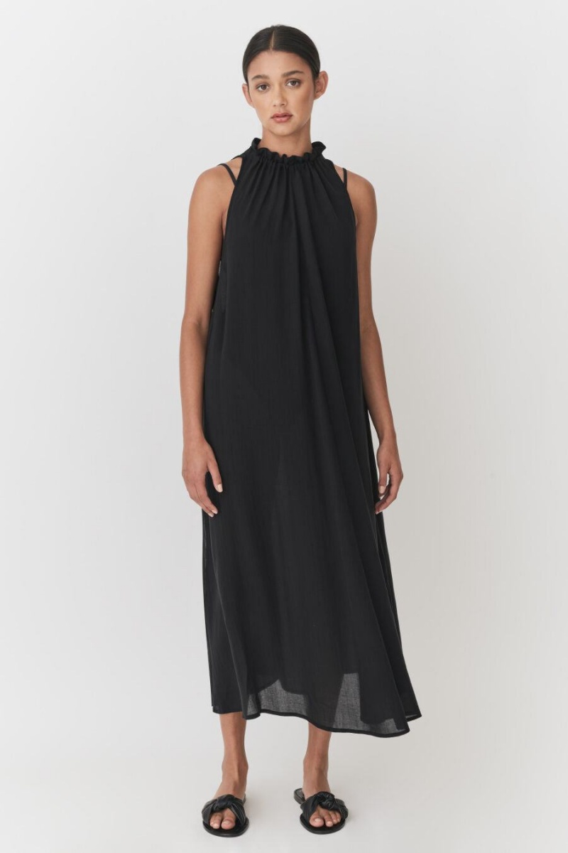 Vestido Cuyana Gathered-Neck Maxi Cover Up Mujer Negras | MXX783HO