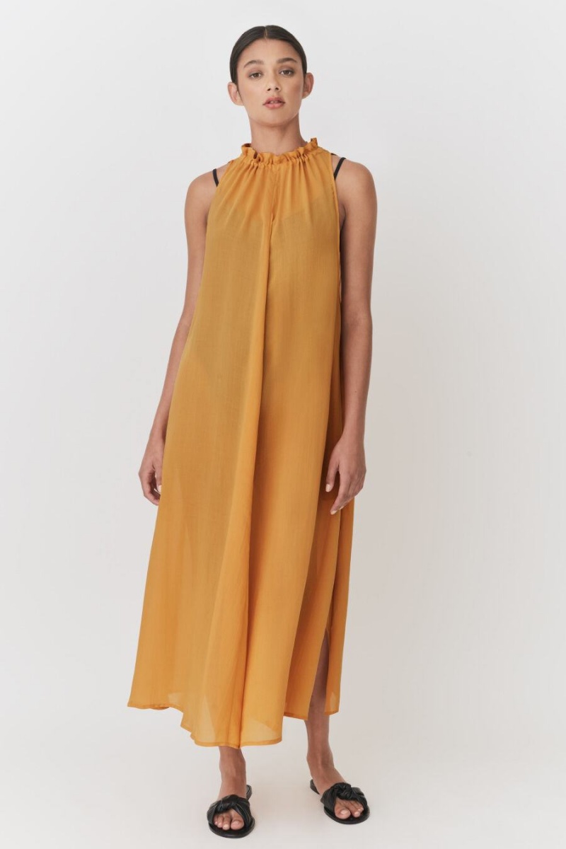 Vestido Cuyana Gathered-Neck Maxi Cover Up Mujer Amarillo | EUA6770VD