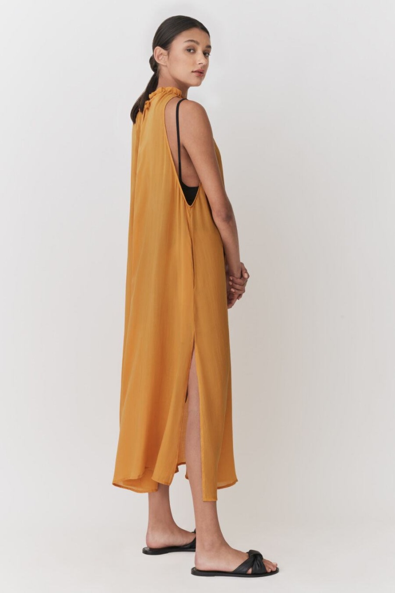 Vestido Cuyana Gathered-Neck Maxi Cover Up Mujer Amarillo | EUA6770VD