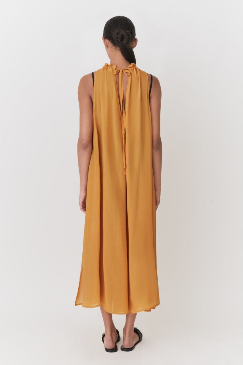 Vestido Cuyana Gathered-Neck Maxi Cover Up Mujer Amarillo | EUA6770VD